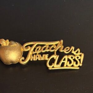 Vintage Signed AJC "Teachers Have Class" Gold Tone Apple Brooch Pin
